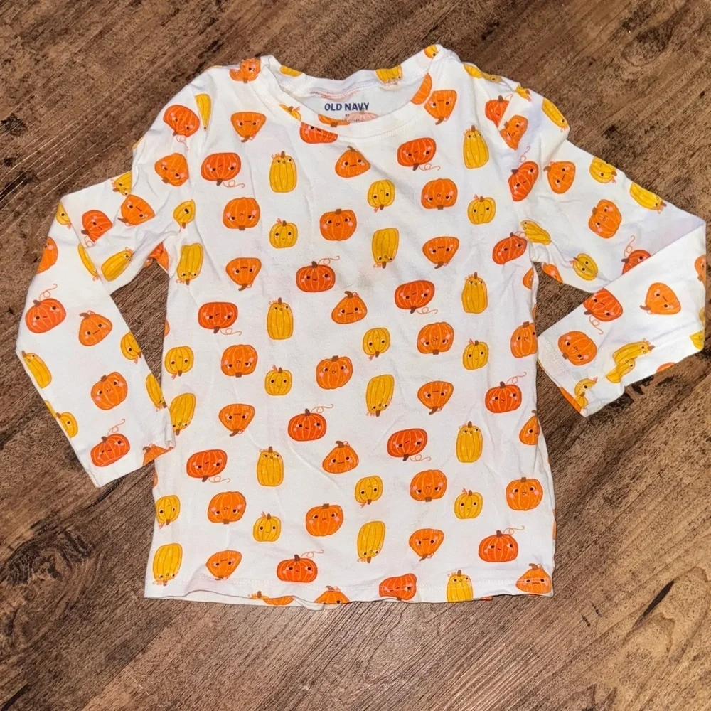 Old Navy Kids Pumpkin Pattern Long Sleeve Tee - White and Orange 5t